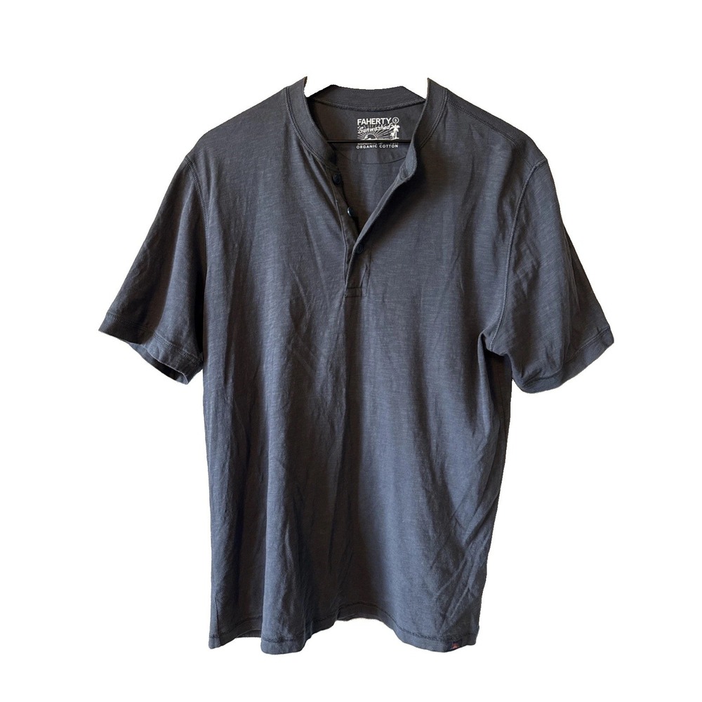 Faherty Sunwashed Gray Short Sleeve Henley Mens T-Shirt S MKS2503-DUY